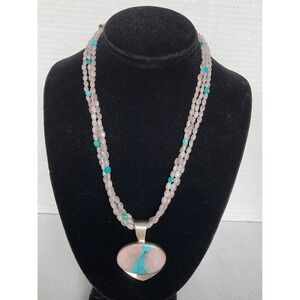 DTR Jay King turquoise Rose quartz Sterling Silver pendant Necklace Vintage